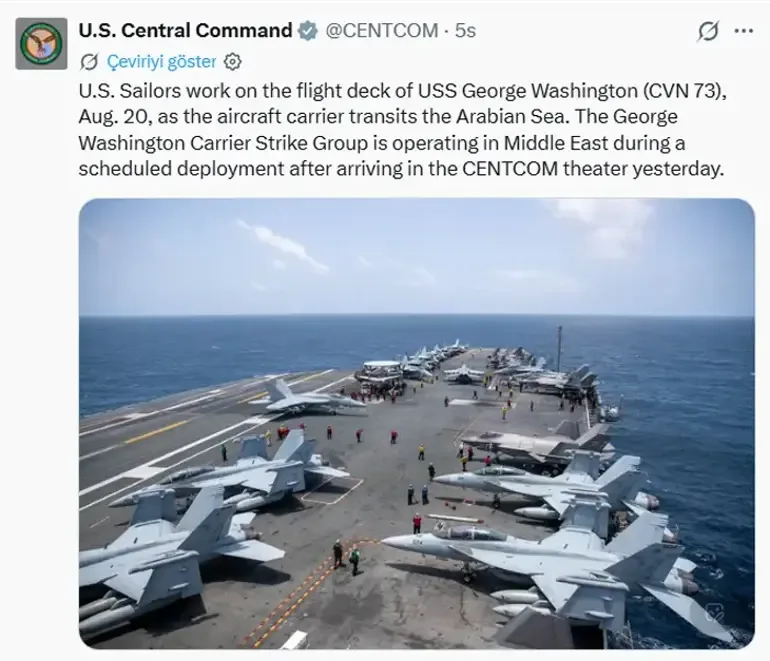 USS George Washington Uçak Gemisi Orta Doğu'ya Ulaştı