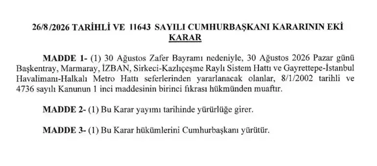 30 AĞUSTOS'TA TOPLU ULAŞIM ÜCRETSİZ Mİ? 30 Ağustos'ta İETT otobüsü, metro, Marmaray, Başkentray, İZBAN beda...